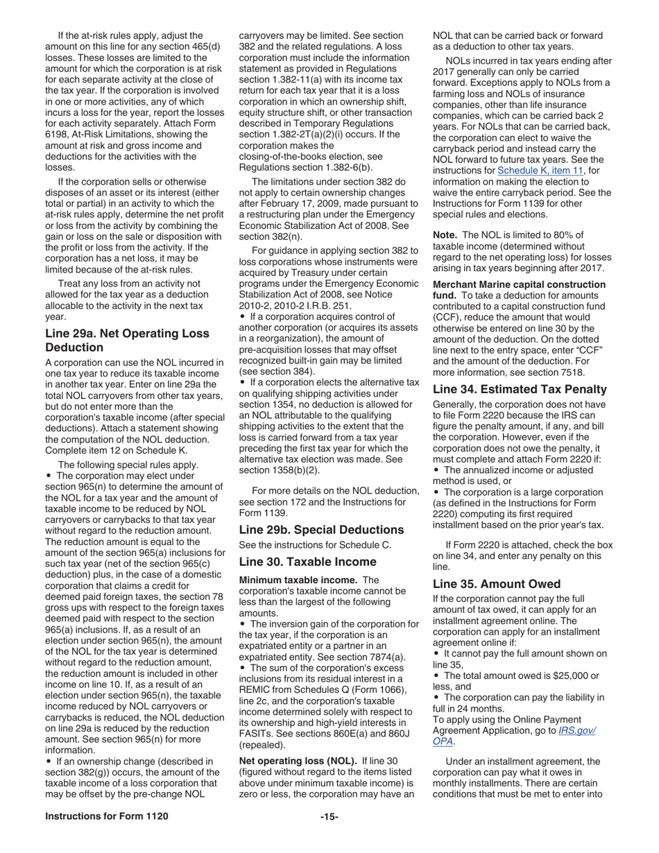 Instructions for IRS Form 1120 U.S. Corporation Income Tax Return, Page 15