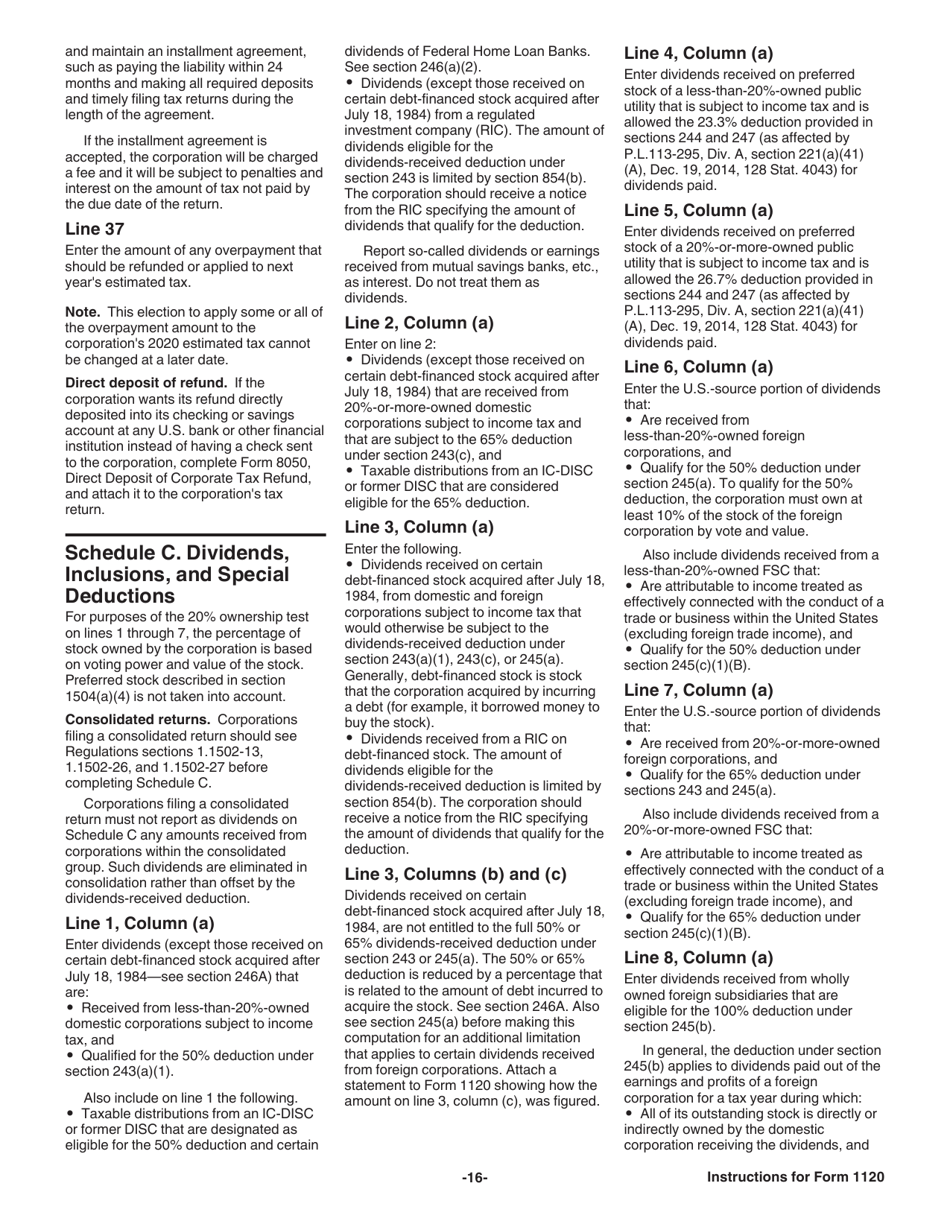 Instructions for IRS Form 1120 U.S. Corporation Income Tax Return, Page 16
