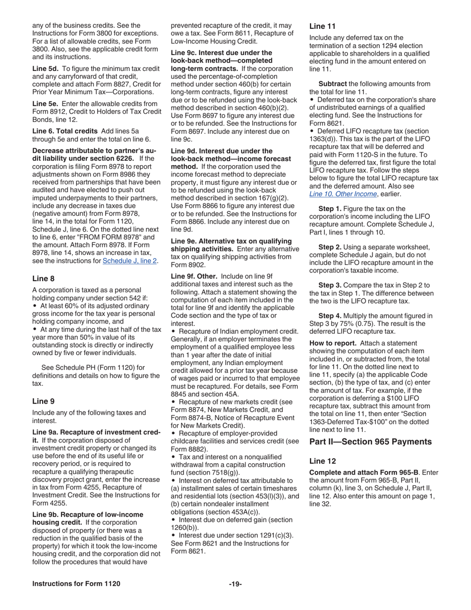 Instructions for IRS Form 1120 U.S. Corporation Income Tax Return, Page 19