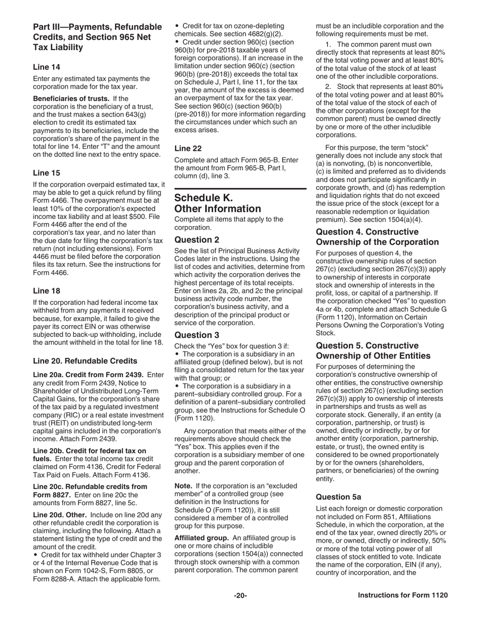 Instructions for IRS Form 1120 U.S. Corporation Income Tax Return, Page 20