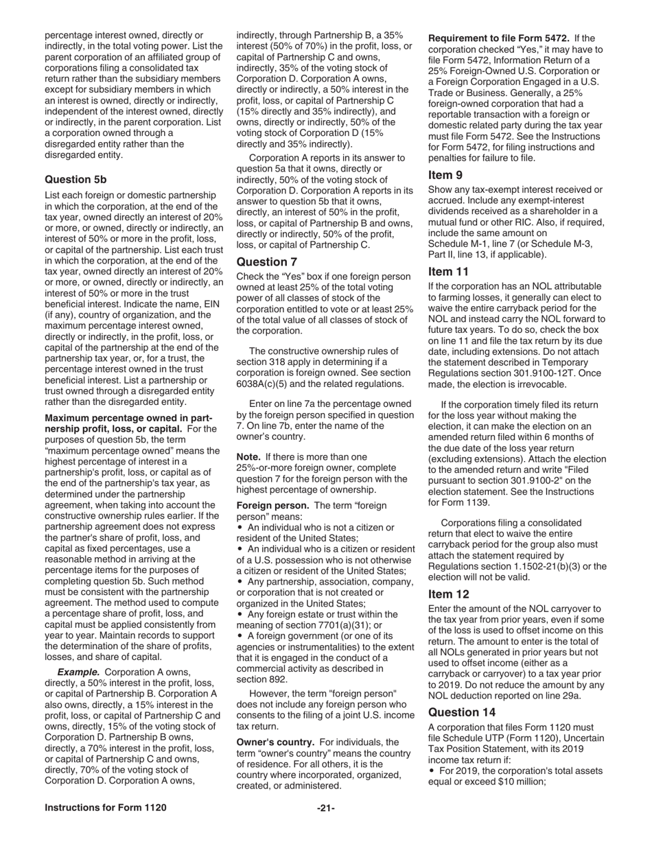 Instructions for IRS Form 1120 U.S. Corporation Income Tax Return, Page 21