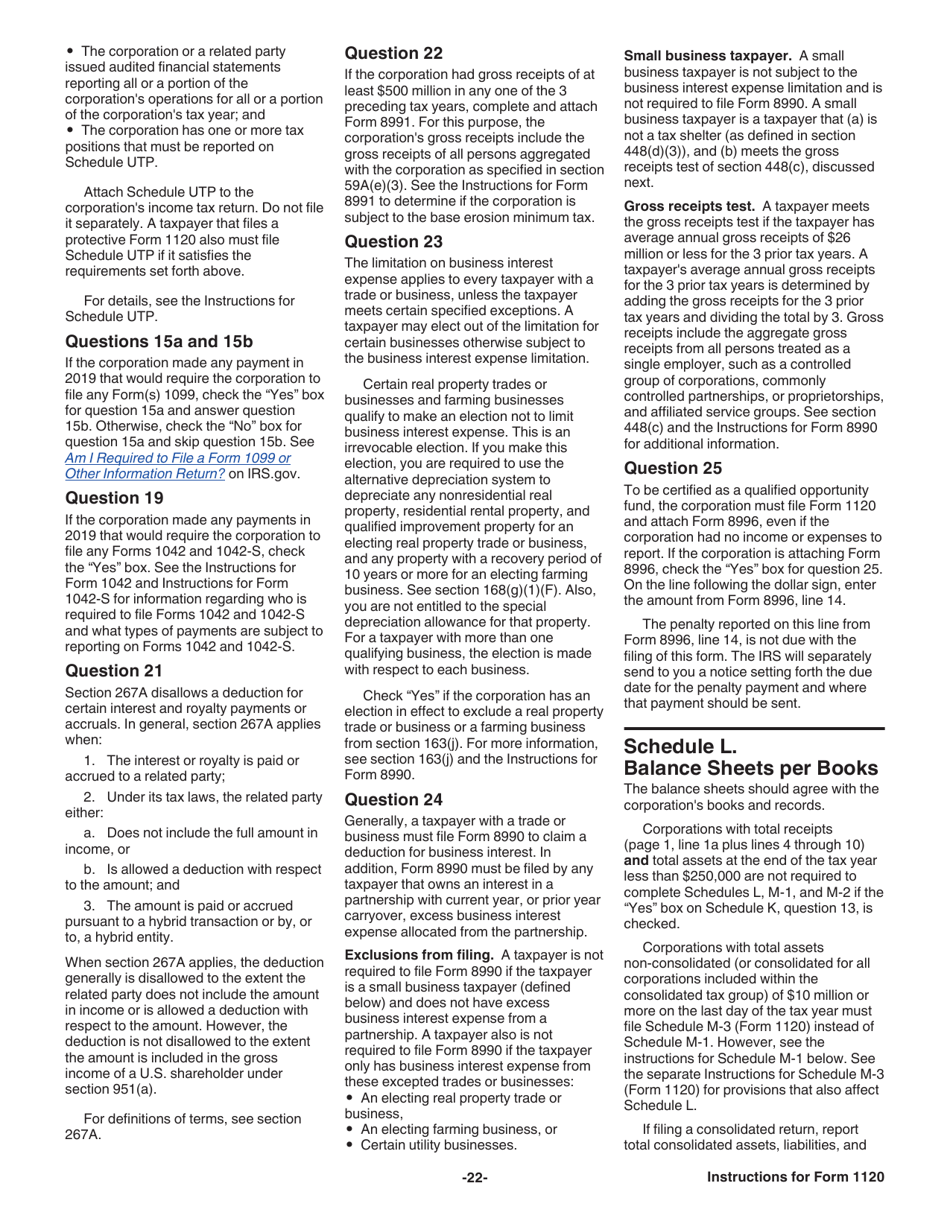 Instructions for IRS Form 1120 U.S. Corporation Income Tax Return, Page 22
