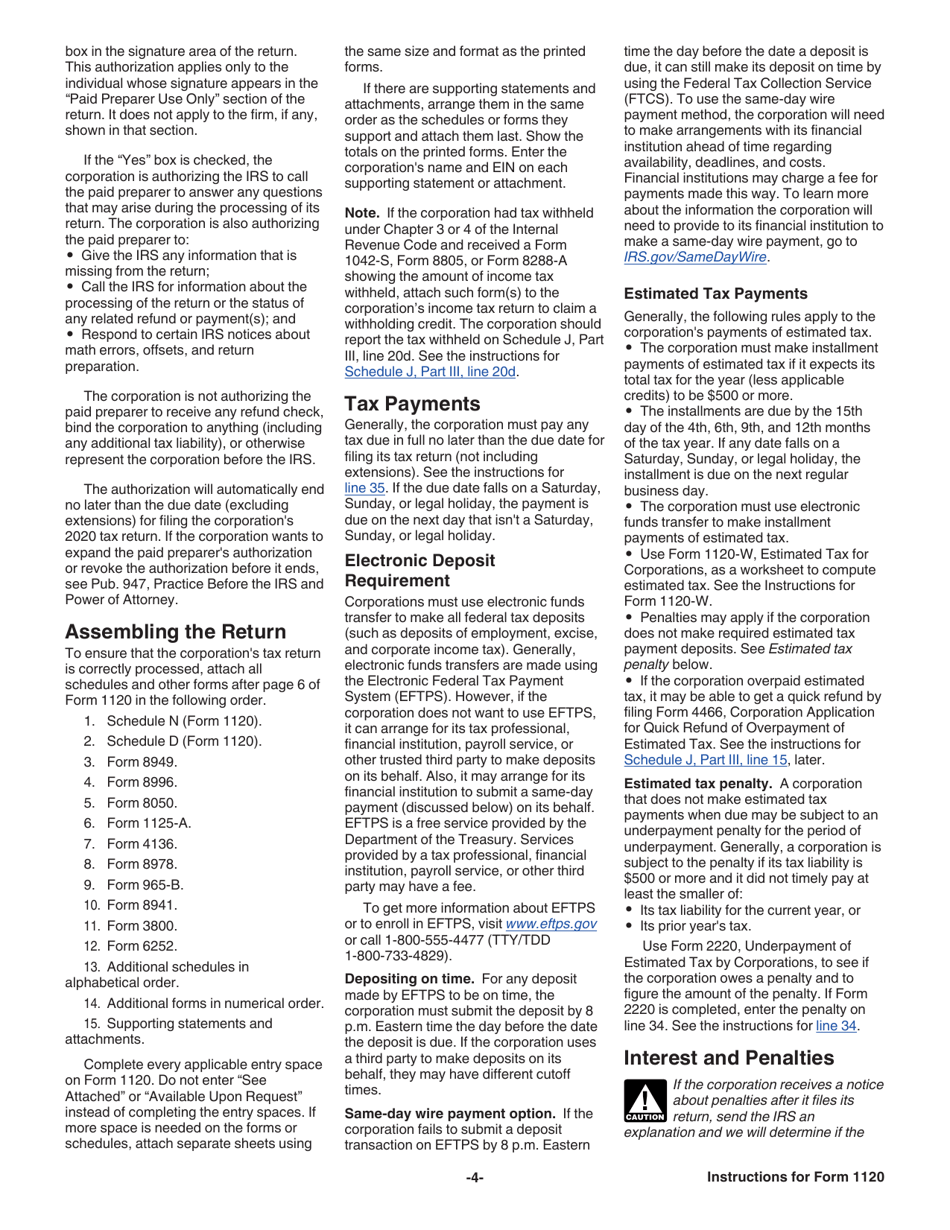 Instructions for IRS Form 1120 U.S. Corporation Income Tax Return, Page 4