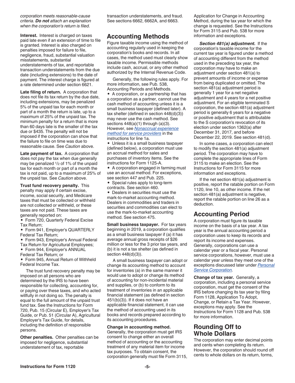 Instructions for IRS Form 1120 U.S. Corporation Income Tax Return, Page 5