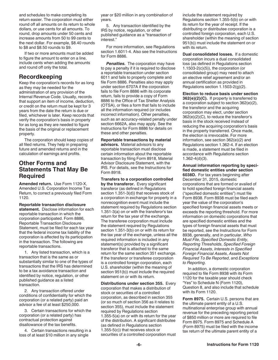 Instructions for IRS Form 1120 U.S. Corporation Income Tax Return, Page 6