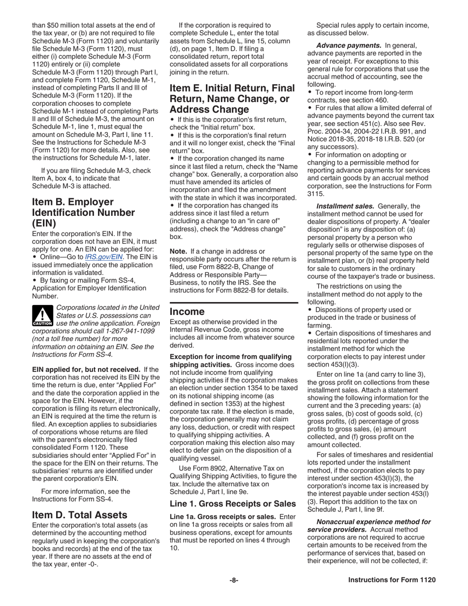 Instructions for IRS Form 1120 U.S. Corporation Income Tax Return, Page 8