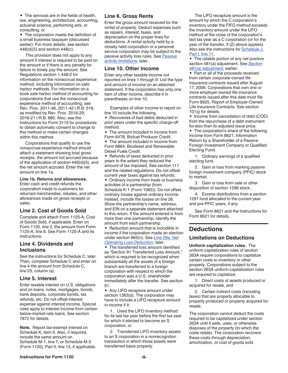 Instructions for IRS Form 1120 U.S. Corporation Income Tax Return, Page 9