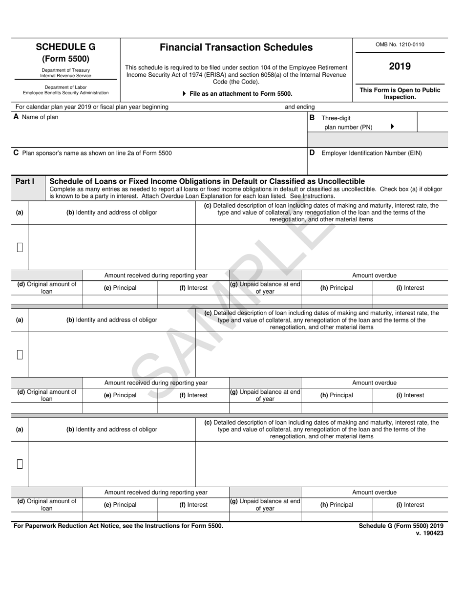 Form 5500 Schedule G Financial Transaction Schedules, Page 1