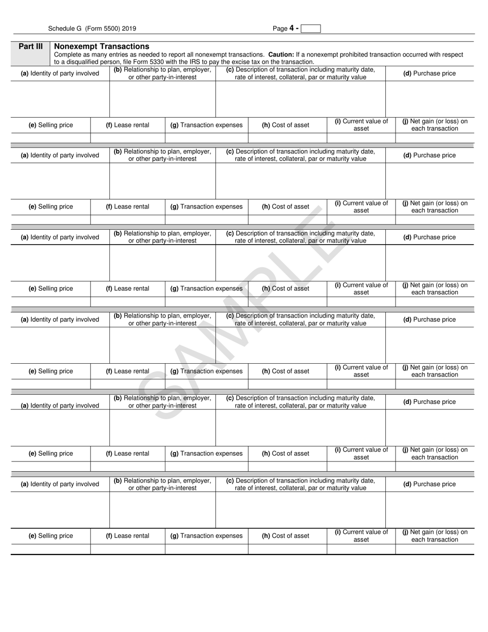 Form 5500 Schedule G Financial Transaction Schedules, Page 4