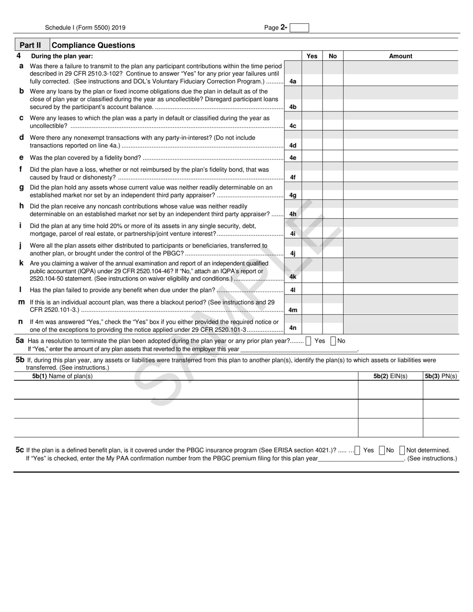 Form 5500 Schedule I Financial Information - Small Plan, Page 2