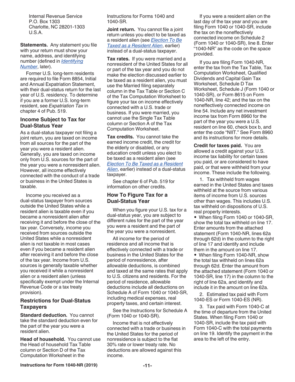 Instructions for IRS Form 1040-NR U.S. Nonresident Alien Income Tax Return, Page 11