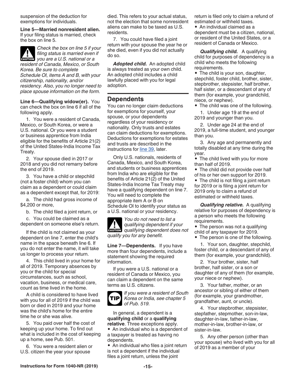 Instructions for IRS Form 1040-NR U.S. Nonresident Alien Income Tax Return, Page 15