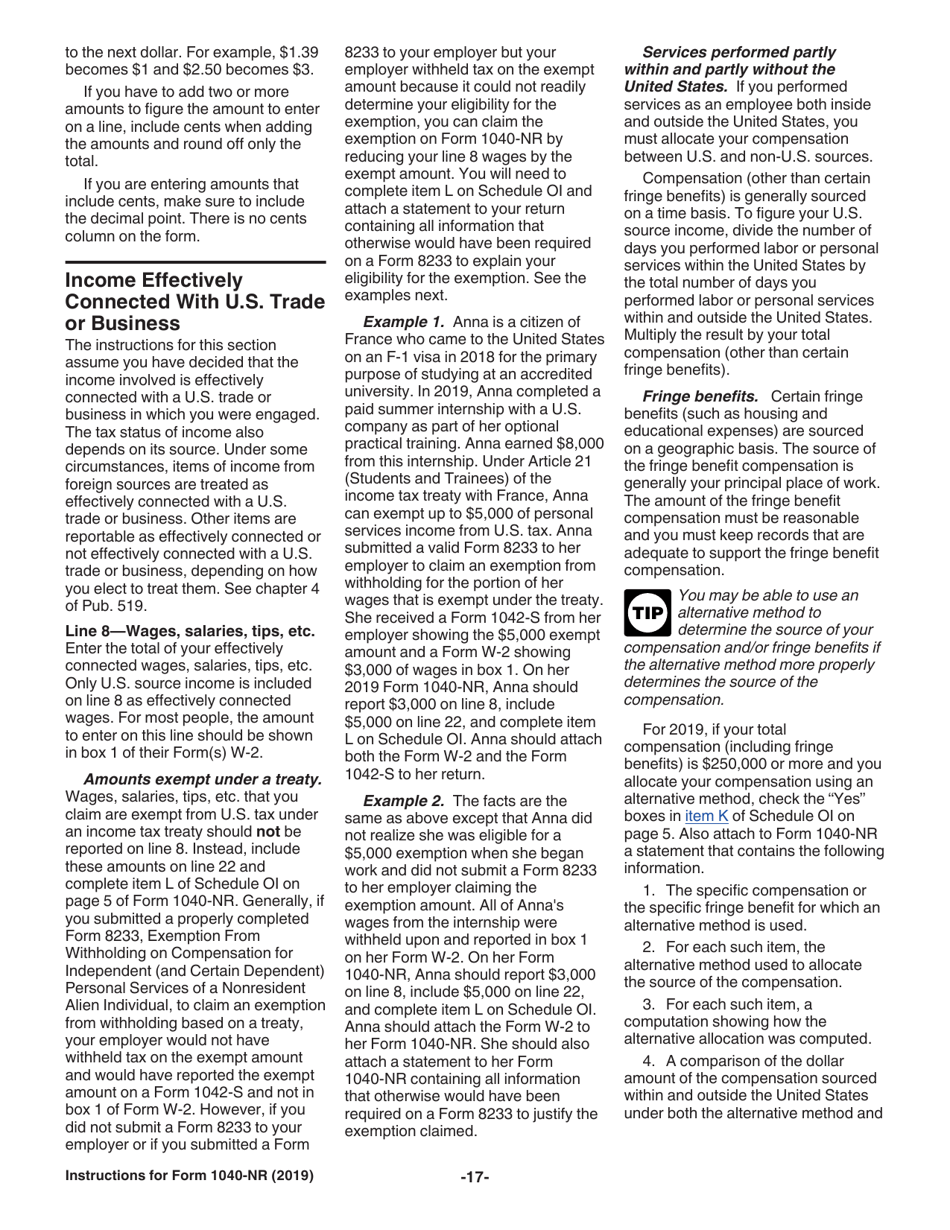 Instructions for IRS Form 1040-NR U.S. Nonresident Alien Income Tax Return, Page 17