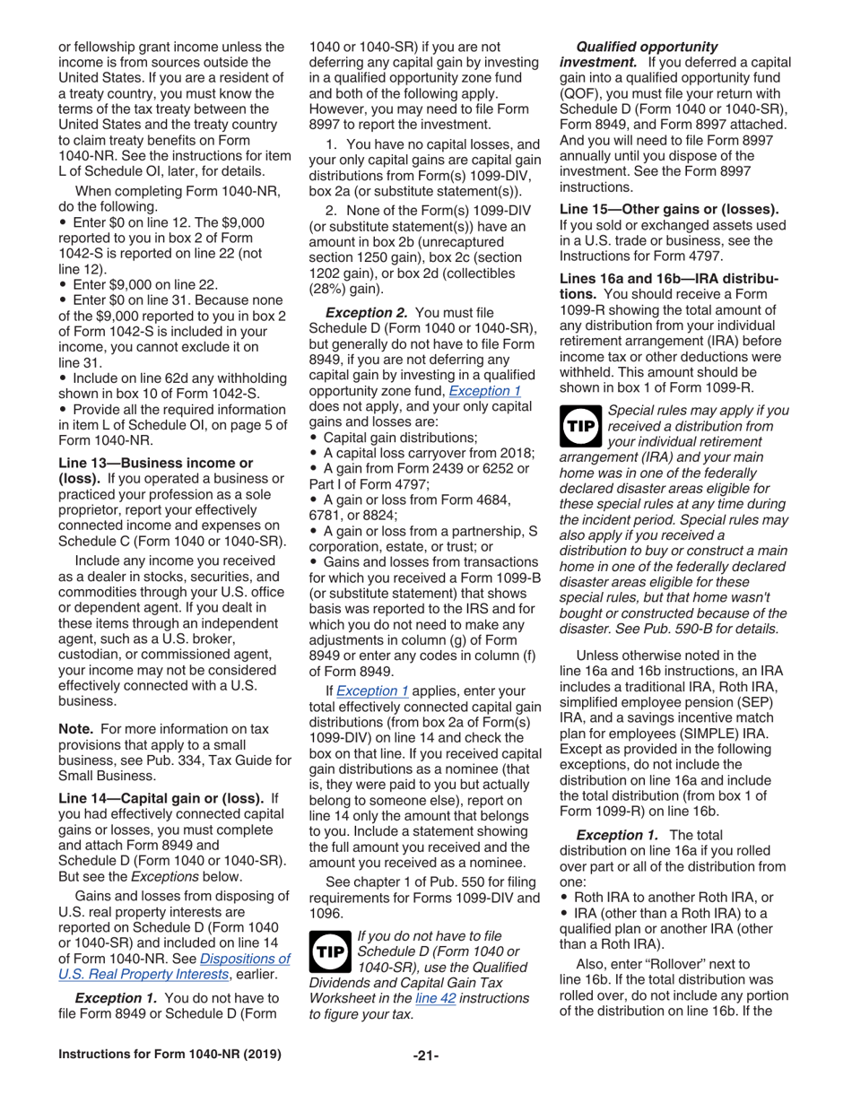 Instructions for IRS Form 1040-NR U.S. Nonresident Alien Income Tax Return, Page 21