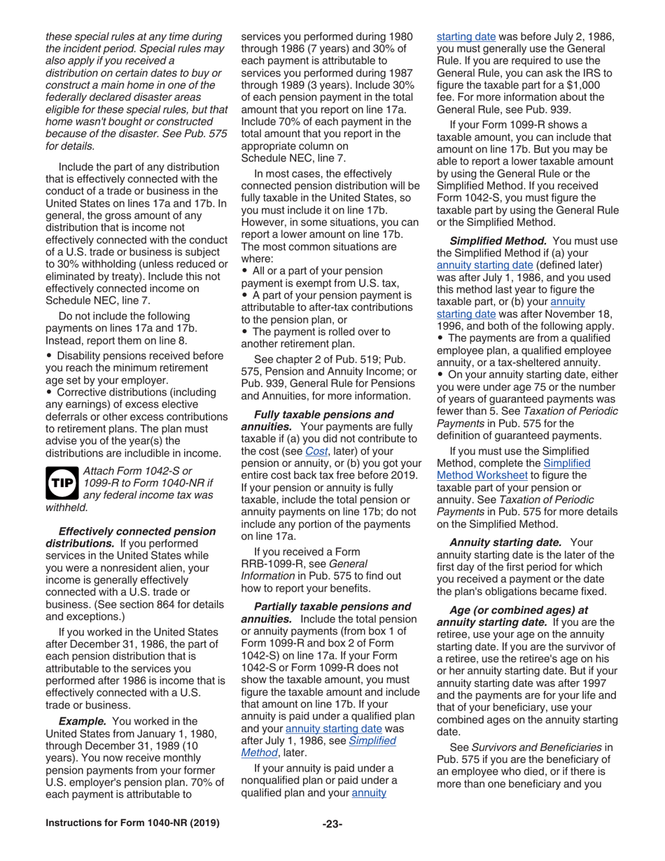 Instructions for IRS Form 1040-NR U.S. Nonresident Alien Income Tax Return, Page 23
