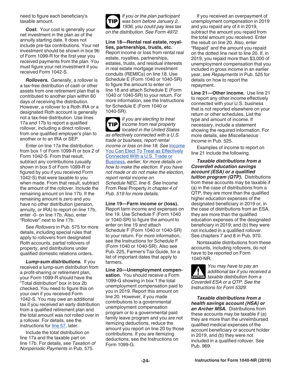 Instructions for IRS Form 1040-NR U.S. Nonresident Alien Income Tax Return, Page 24