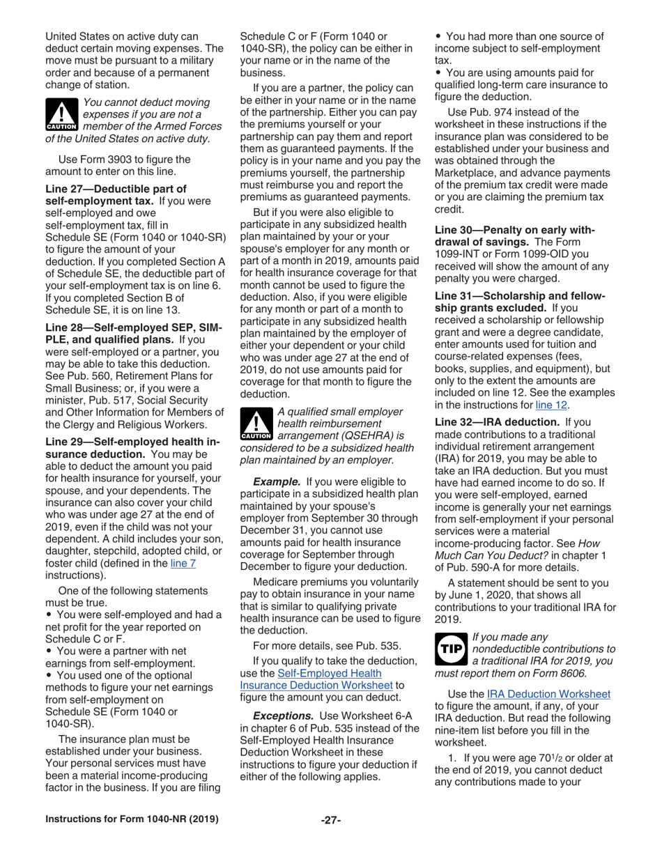 Instructions for IRS Form 1040-NR U.S. Nonresident Alien Income Tax Return, Page 27
