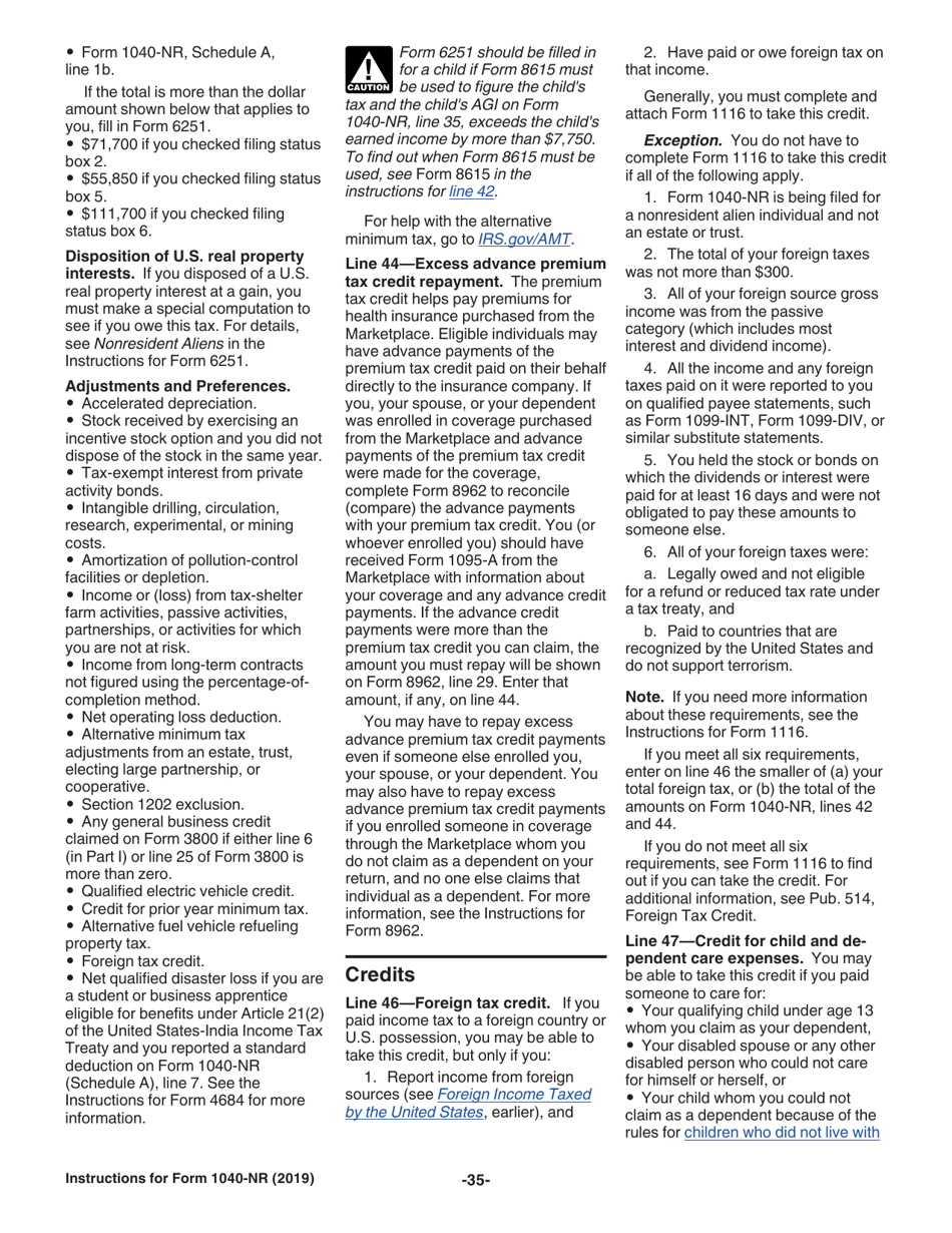 Instructions for IRS Form 1040-NR U.S. Nonresident Alien Income Tax Return, Page 35