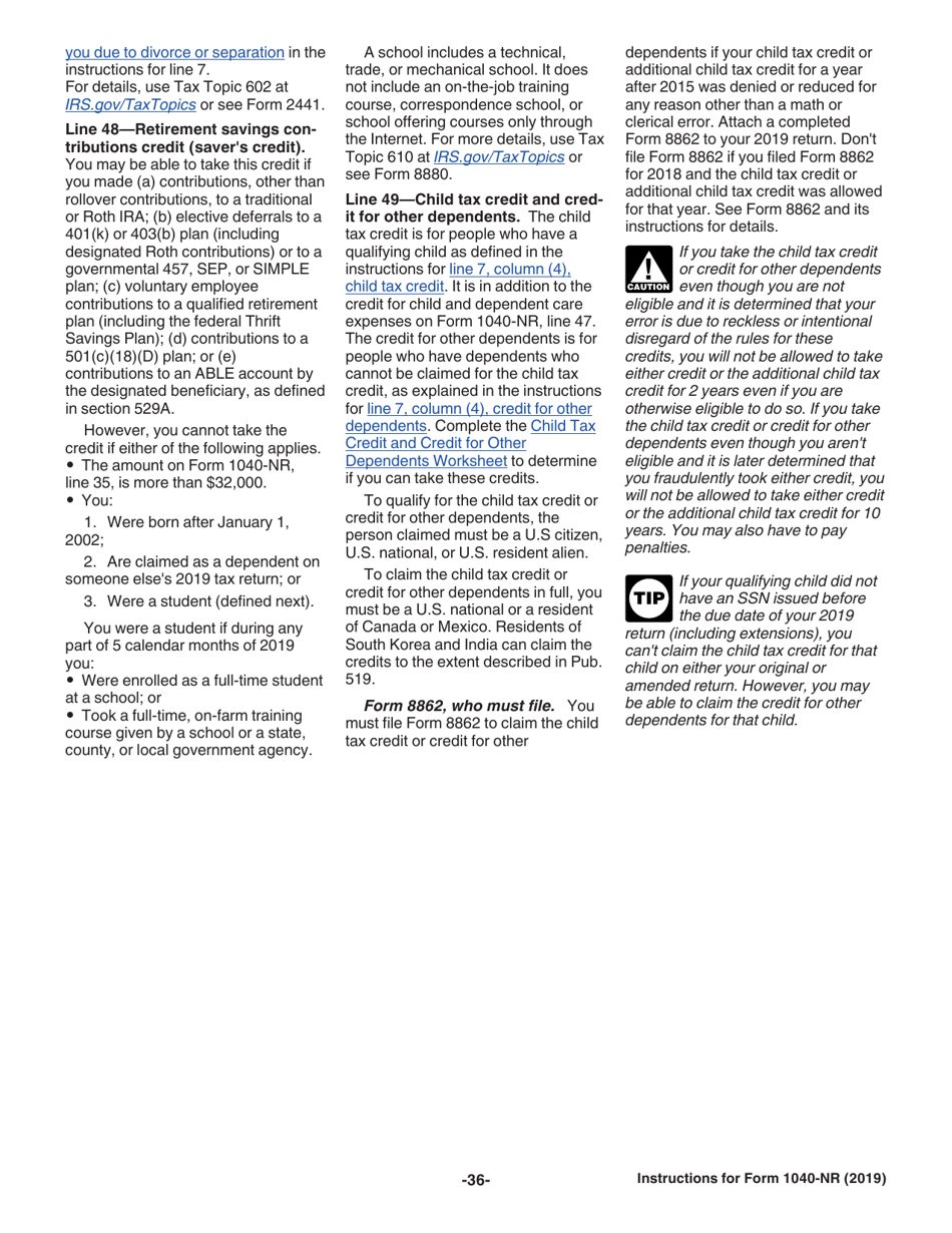Instructions for IRS Form 1040-NR U.S. Nonresident Alien Income Tax Return, Page 36