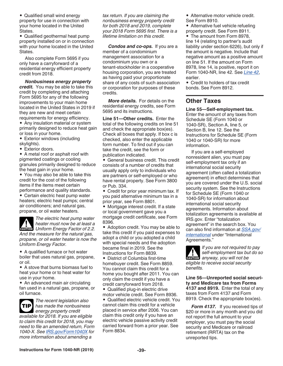 Instructions for IRS Form 1040-NR U.S. Nonresident Alien Income Tax Return, Page 39