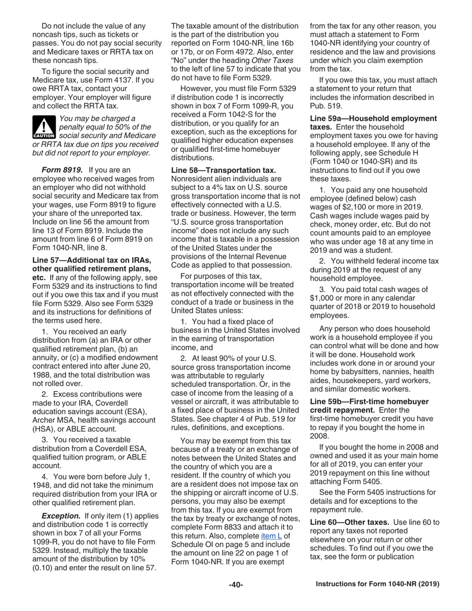 Instructions for IRS Form 1040-NR U.S. Nonresident Alien Income Tax Return, Page 40