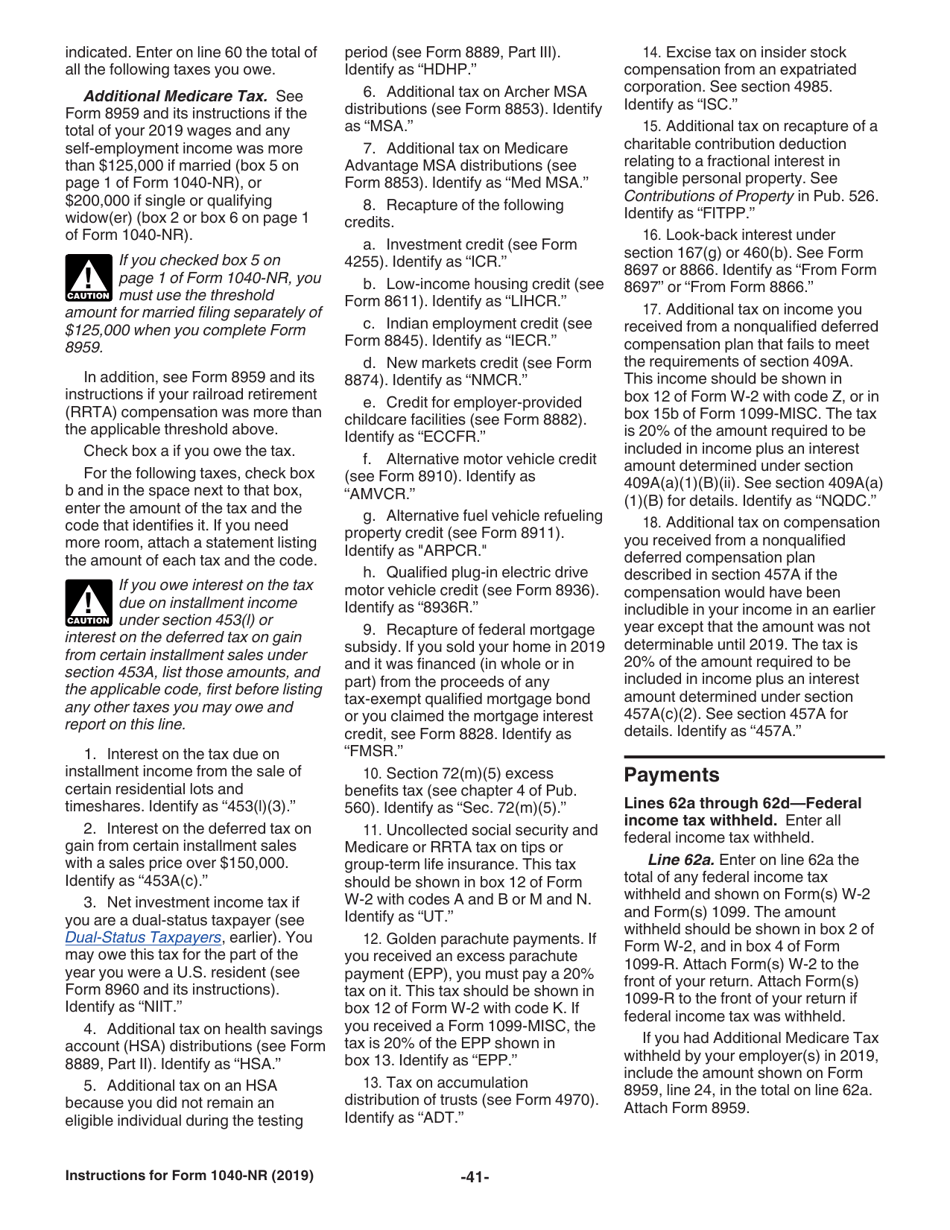 Instructions for IRS Form 1040-NR U.S. Nonresident Alien Income Tax Return, Page 41