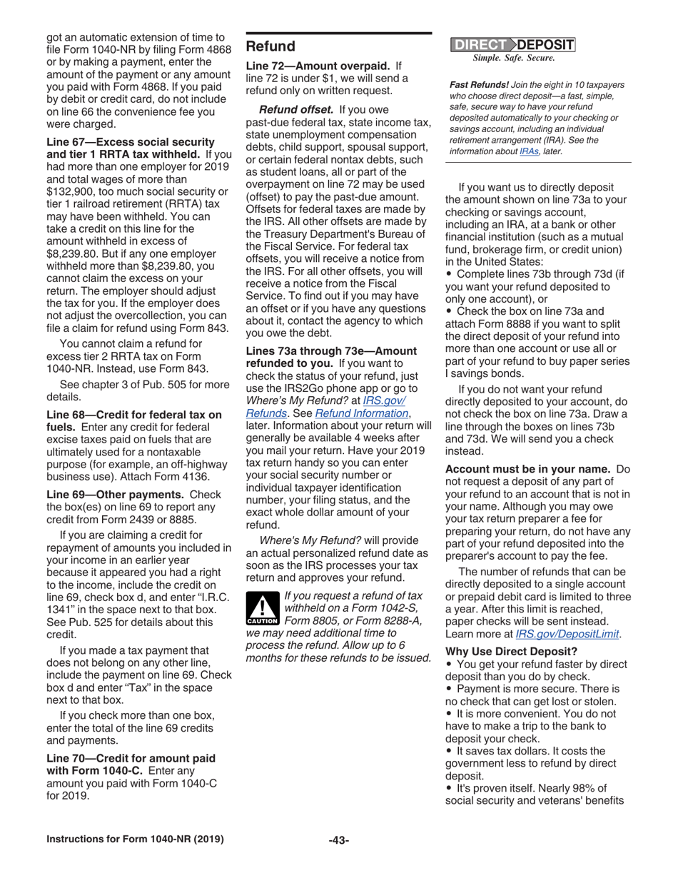 Instructions for IRS Form 1040-NR U.S. Nonresident Alien Income Tax Return, Page 43