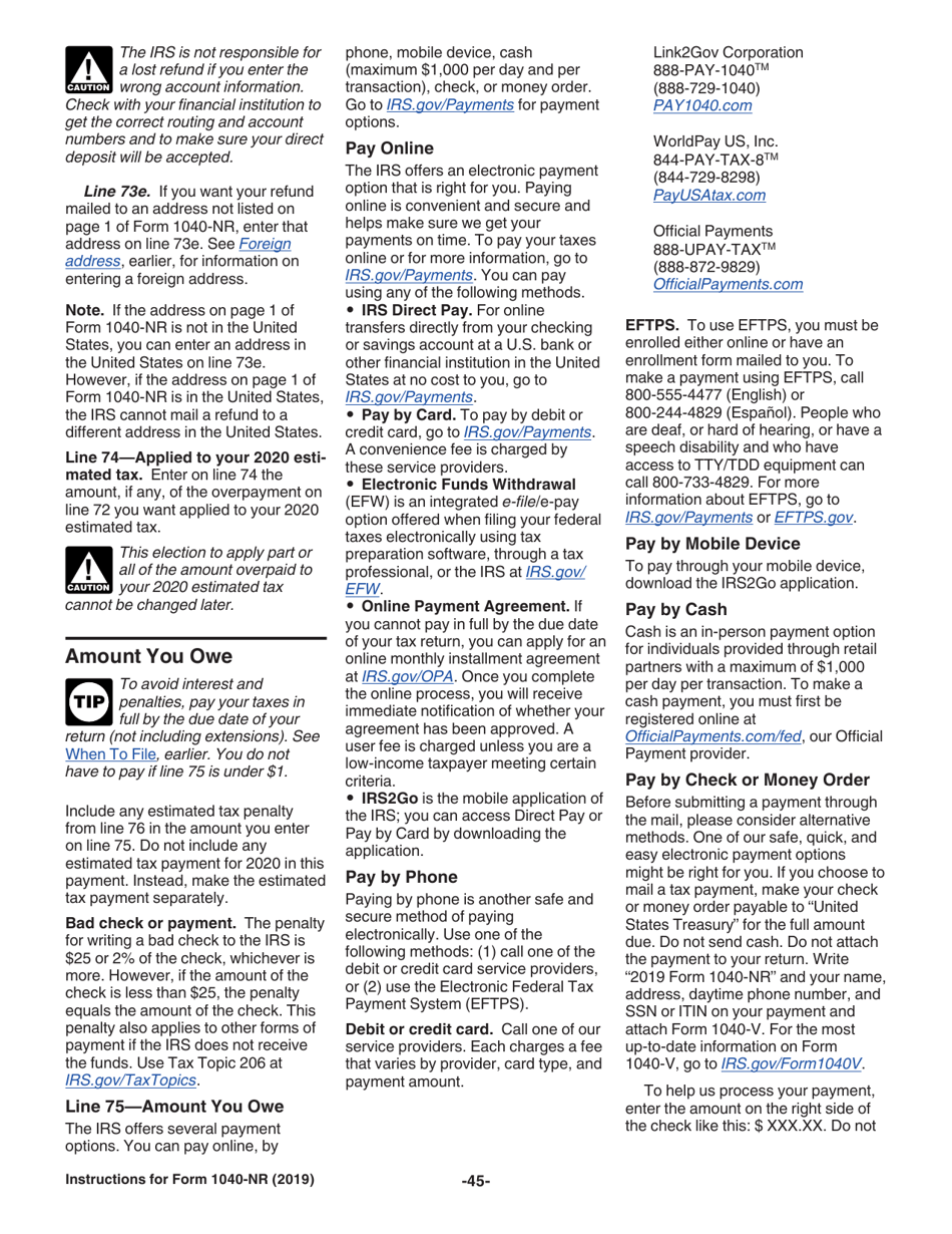Instructions for IRS Form 1040-NR U.S. Nonresident Alien Income Tax Return, Page 45