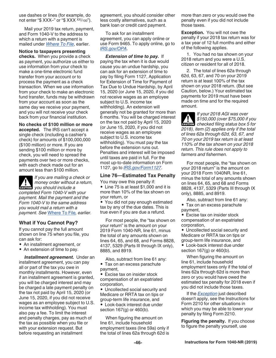 Instructions for IRS Form 1040-NR U.S. Nonresident Alien Income Tax Return, Page 46
