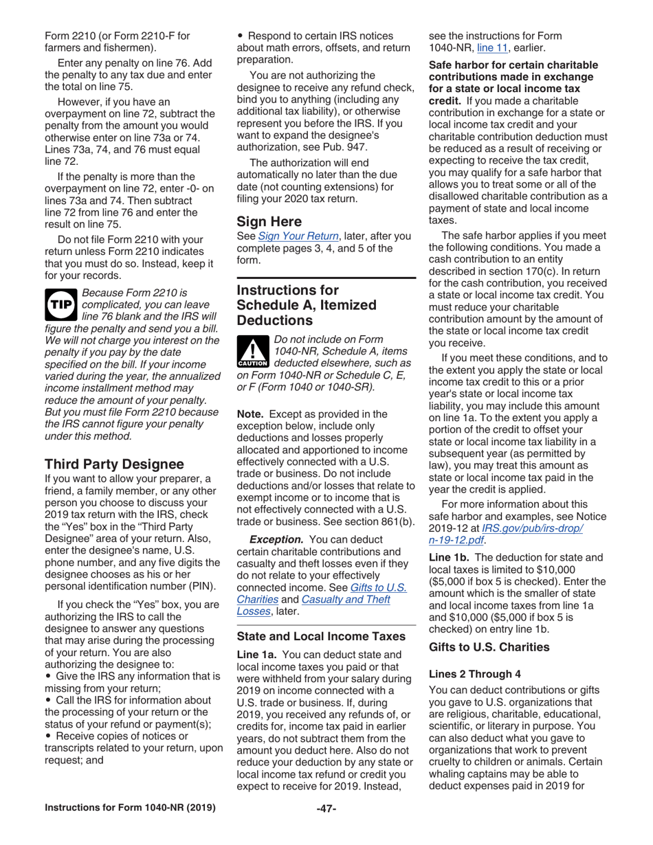 Instructions for IRS Form 1040-NR U.S. Nonresident Alien Income Tax Return, Page 47