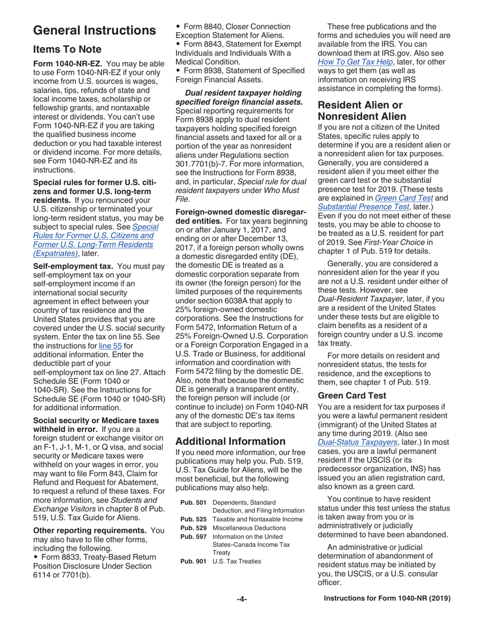 Instructions for IRS Form 1040-NR U.S. Nonresident Alien Income Tax Return, Page 4