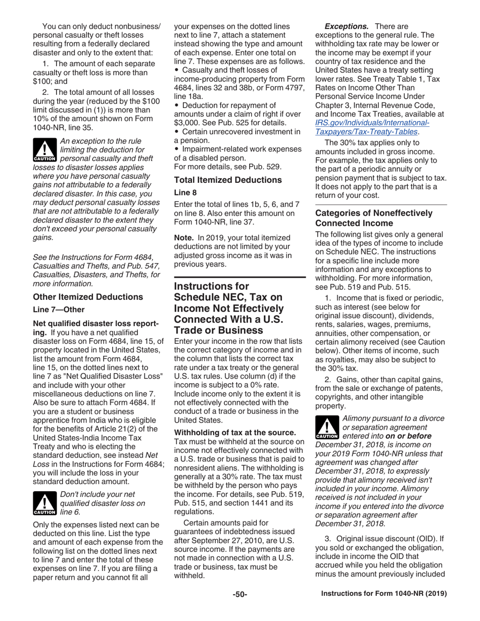 Instructions for IRS Form 1040-NR U.S. Nonresident Alien Income Tax Return, Page 50