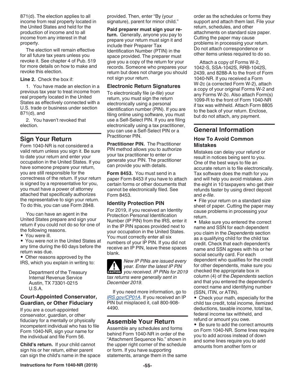 Instructions for IRS Form 1040-NR U.S. Nonresident Alien Income Tax Return, Page 55