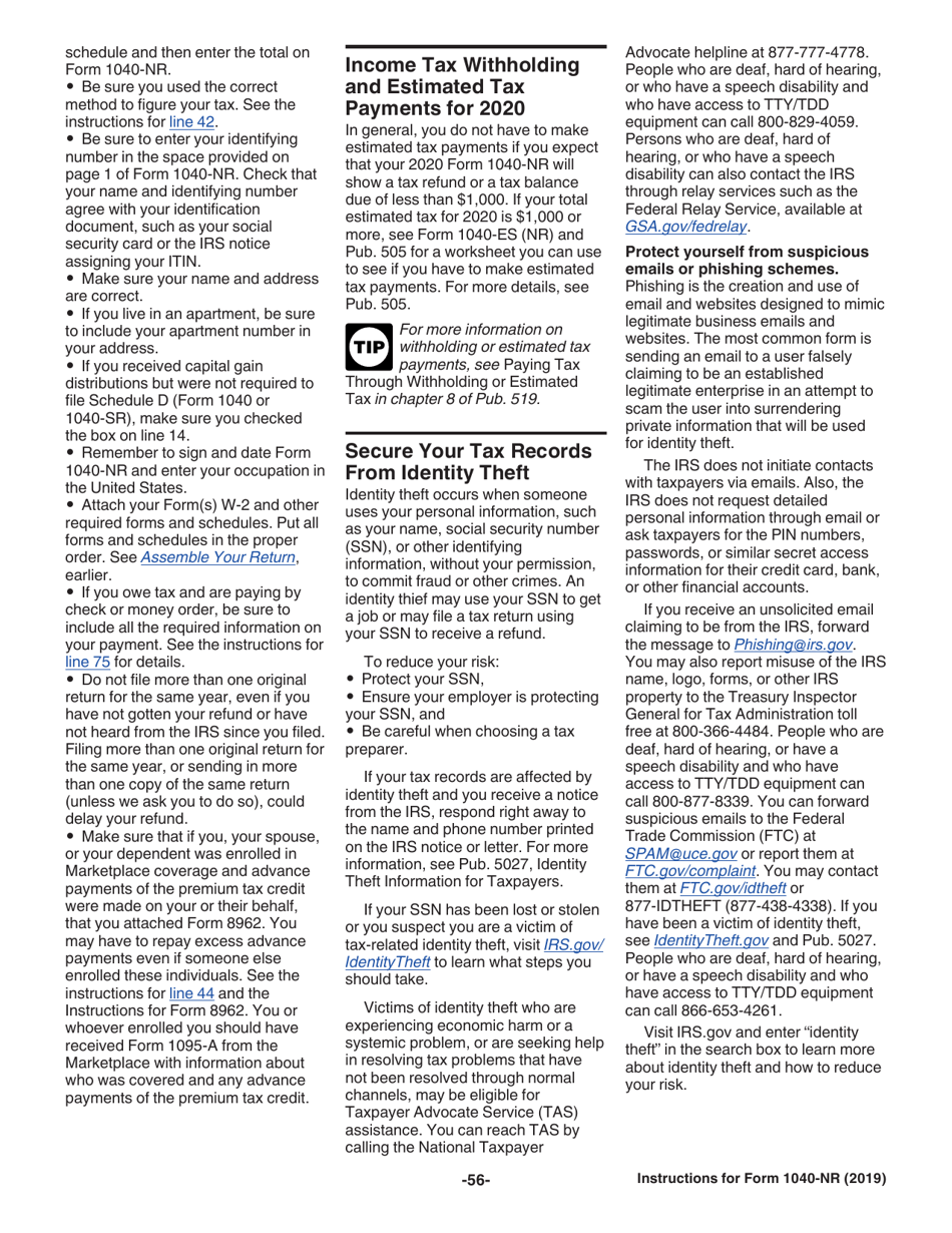 Instructions for IRS Form 1040-NR U.S. Nonresident Alien Income Tax Return, Page 56