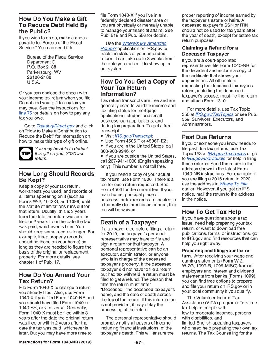 Instructions for IRS Form 1040-NR U.S. Nonresident Alien Income Tax Return, Page 57