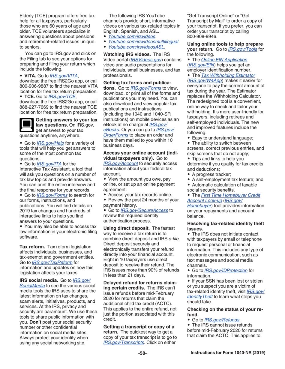 Instructions for IRS Form 1040-NR U.S. Nonresident Alien Income Tax Return, Page 58
