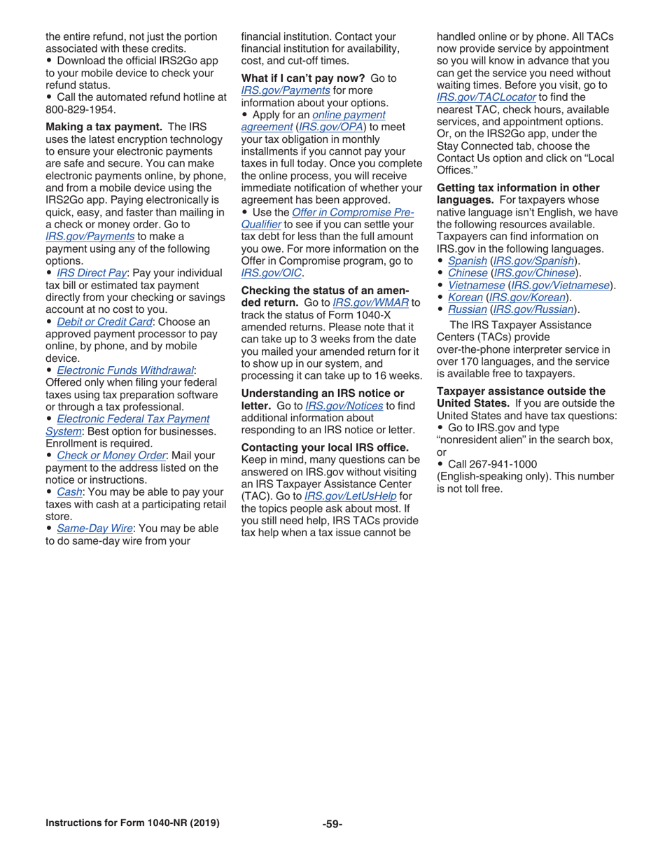 Instructions for IRS Form 1040-NR U.S. Nonresident Alien Income Tax Return, Page 59