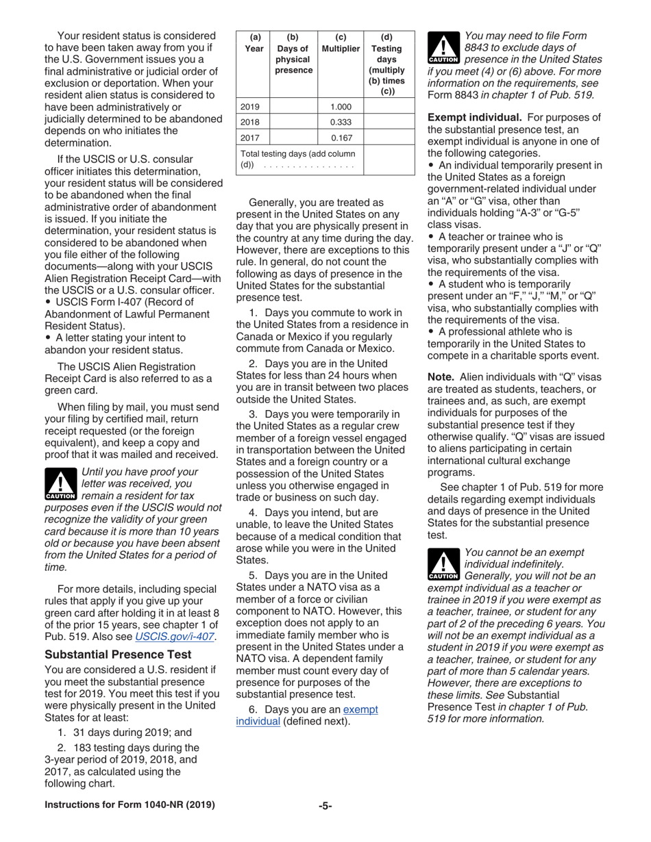 Instructions for IRS Form 1040-NR U.S. Nonresident Alien Income Tax Return, Page 5