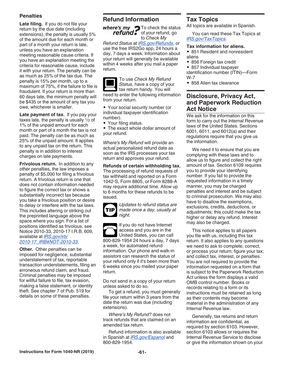 Instructions for IRS Form 1040-NR U.S. Nonresident Alien Income Tax Return, Page 61