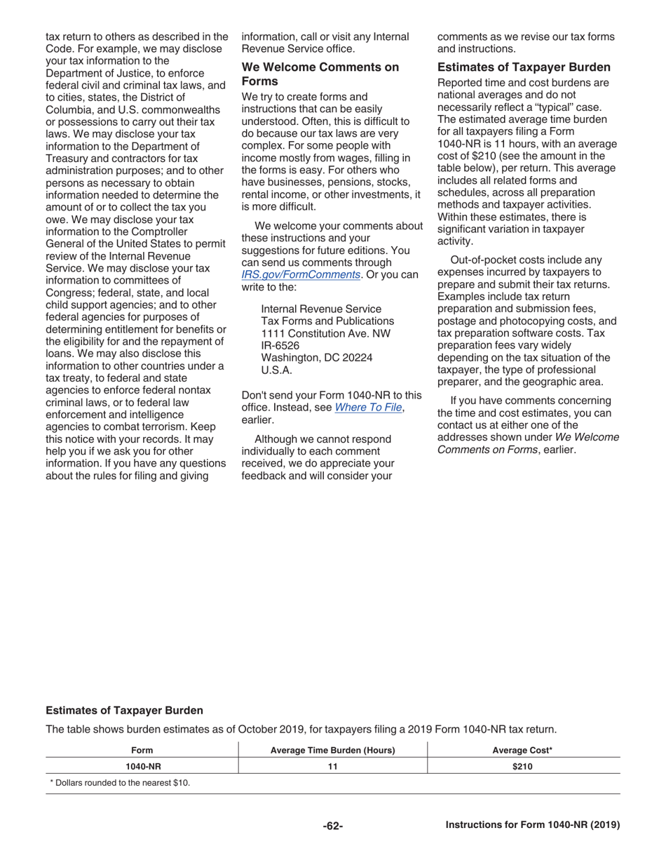 Instructions for IRS Form 1040-NR U.S. Nonresident Alien Income Tax Return, Page 62