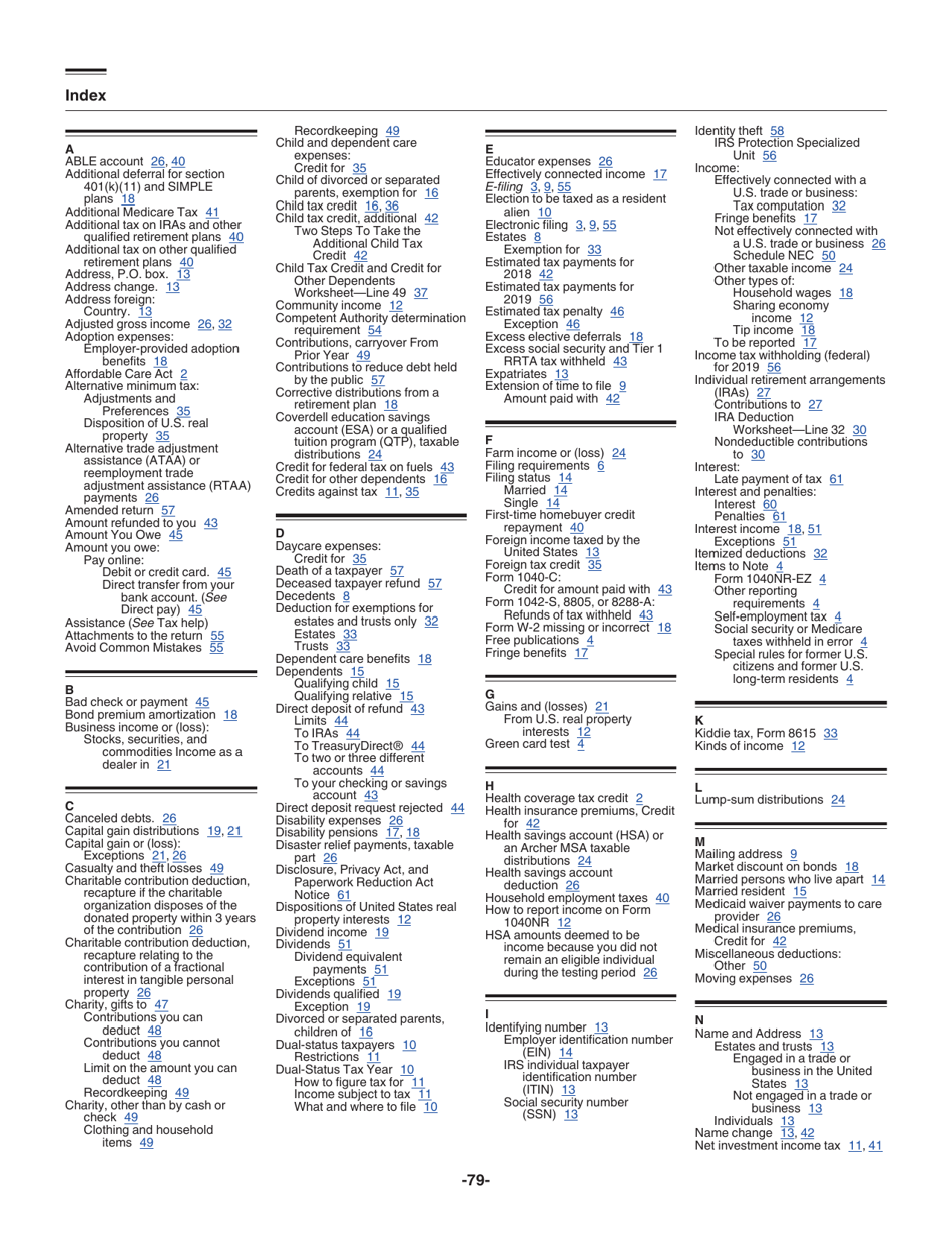 Instructions for IRS Form 1040-NR U.S. Nonresident Alien Income Tax Return, Page 79