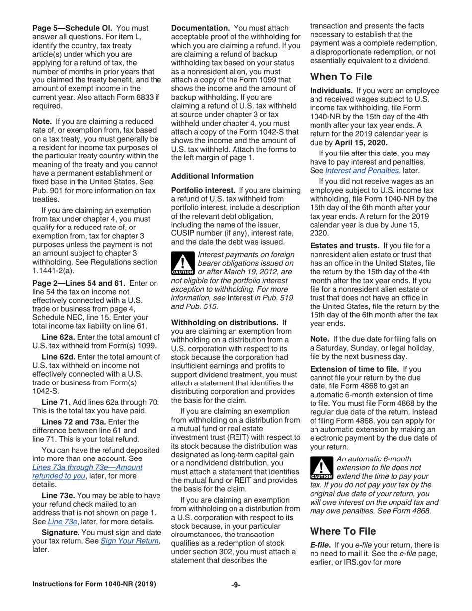 Instructions for IRS Form 1040-NR U.S. Nonresident Alien Income Tax Return, Page 9