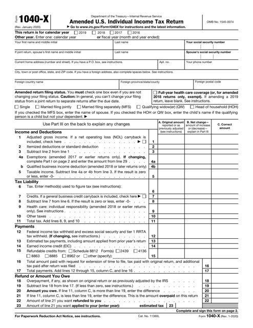 IRS Form 1040-X  Printable Pdf