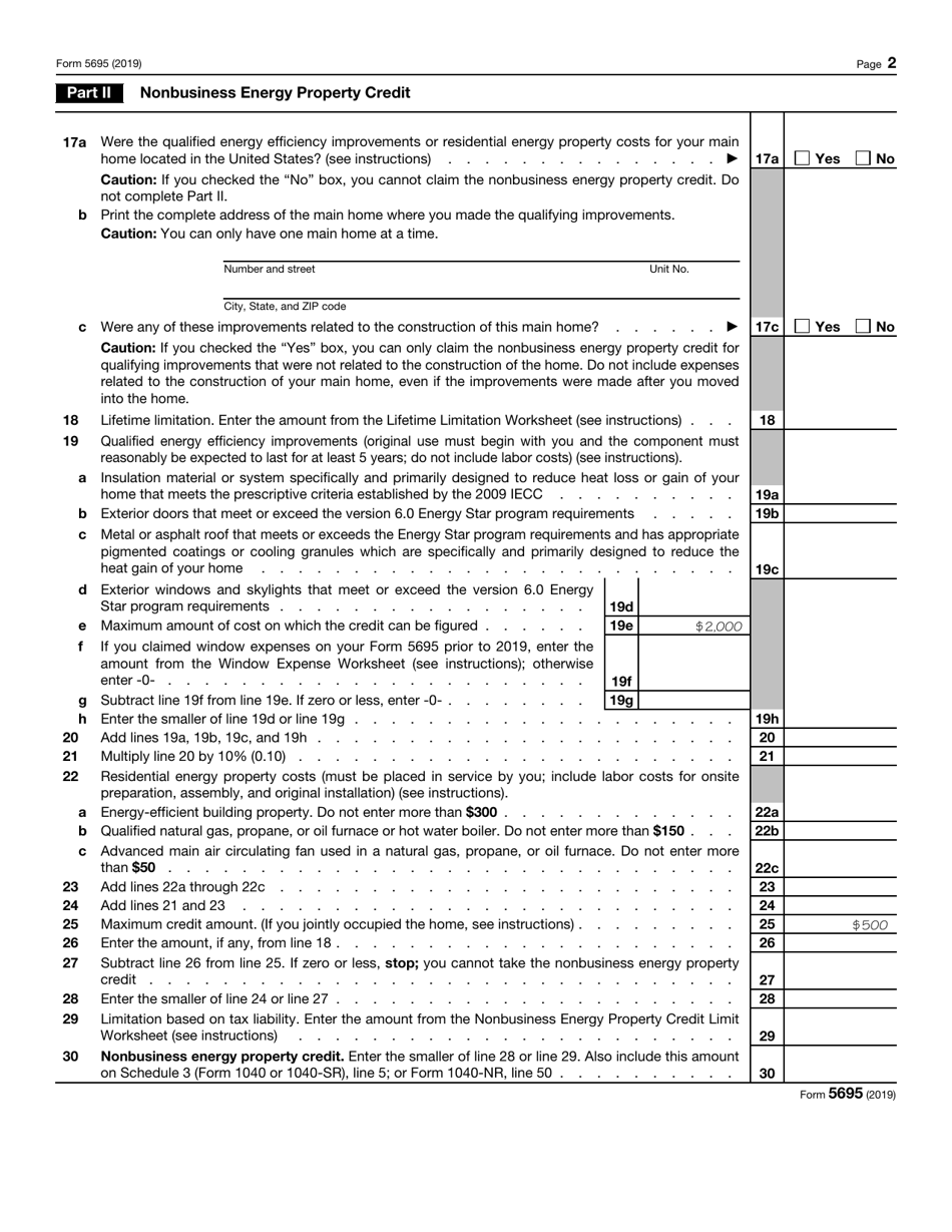 IRS Form 5695 2019 Fill Out, Sign Online and Download Fillable PDF