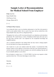 Document preview: Sample Letter of Recommendation for Medical School From Employer