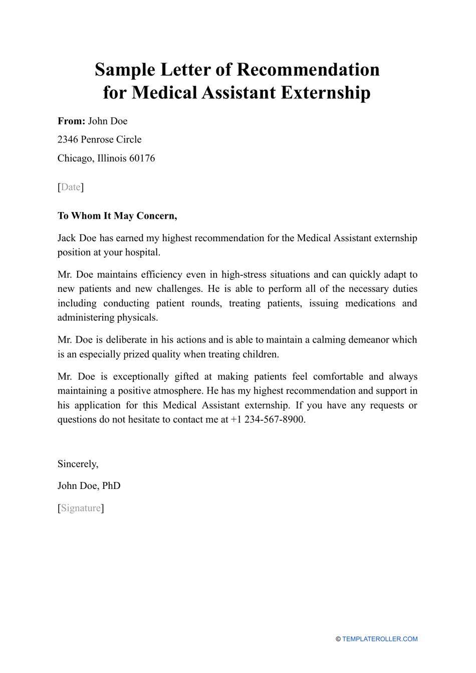 Sample Letter of for Medical Assistant Externship