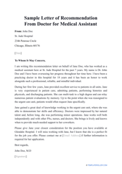 Sample &quot;Letter of Recommendation From Doctor for Medical Assistant&quot;