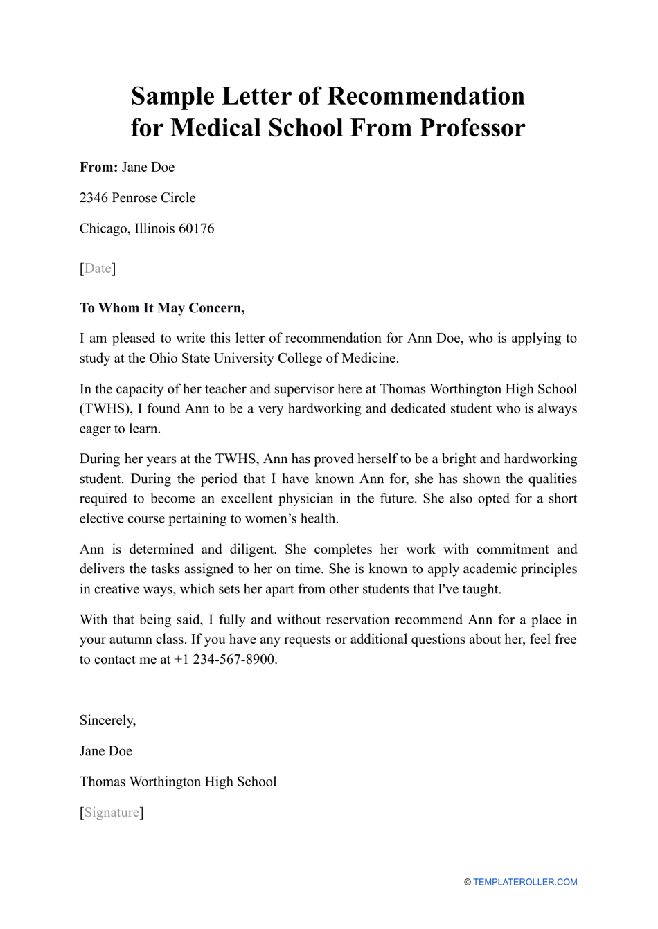 application letter for medical school