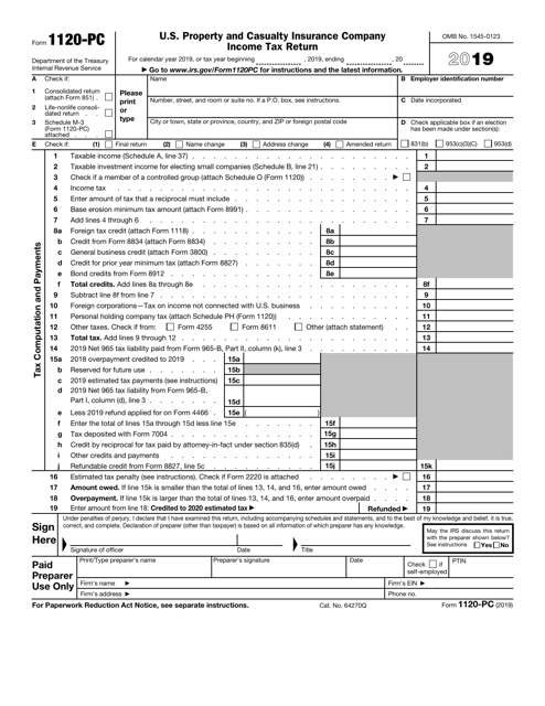 IRS Form 1120-PC 2019 Printable Pdf