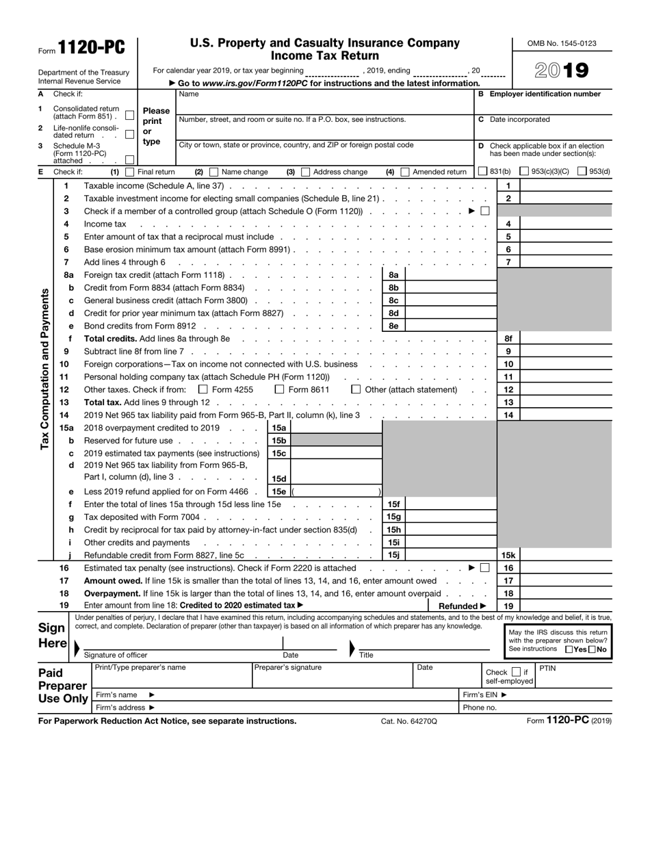 IRS Form 1120-PC U.S. Property and Casualty Insurance Company Income Tax Return, Page 1